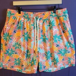 Goodfellow & Co Coral and Teal Lined Swim Shorts. Size XL